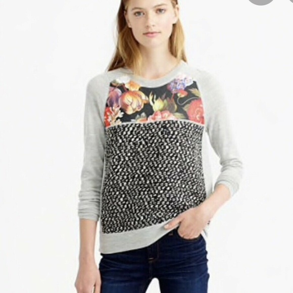 J. Crew Sweaters - J. Crew Gray Dutch Floral Mixed Media Sweater